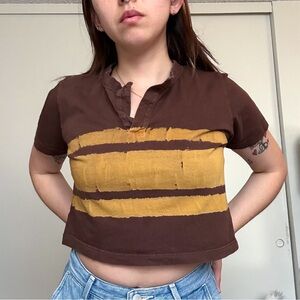 Big Bud Press Cropped Henley Tee - Brown